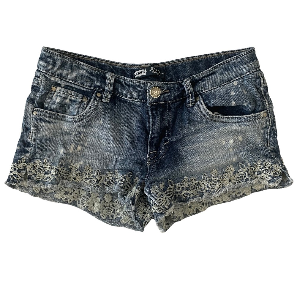 GIRLS LEVI'S FLORAL EMBROIDERED DISTRESSED SHORTY SHORT SIZE 16R